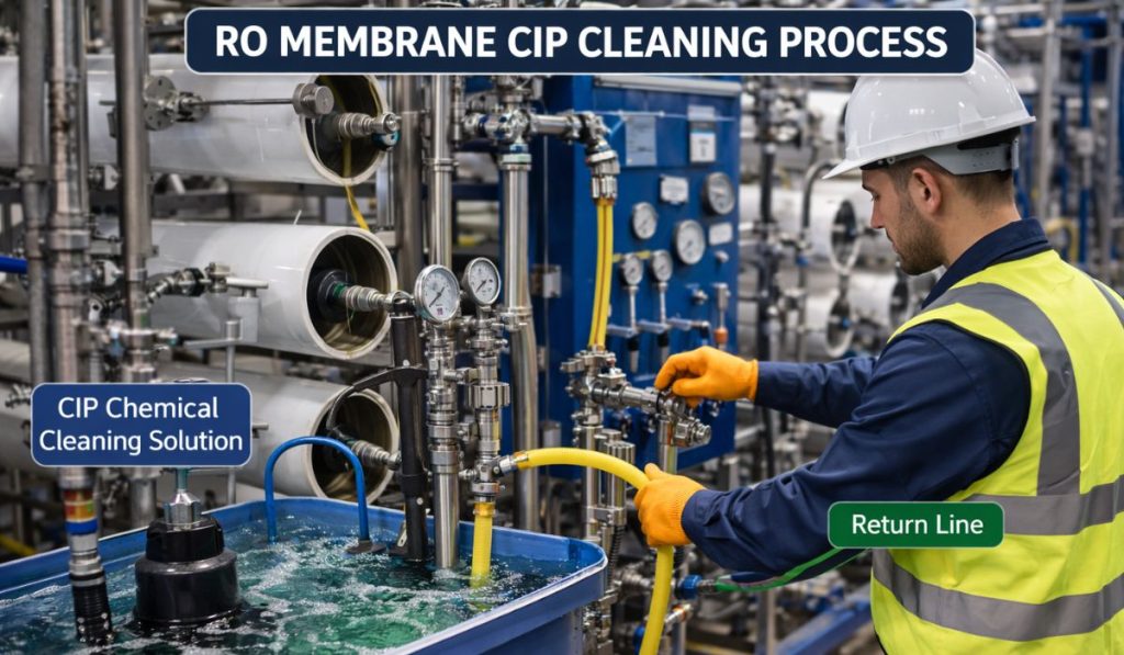 RO membrane CIP cleaning process in industrial reverse osmosis plant