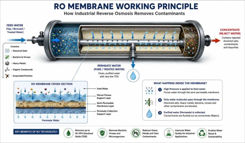 RO Membrane Working Principle in Industrial RO Plant