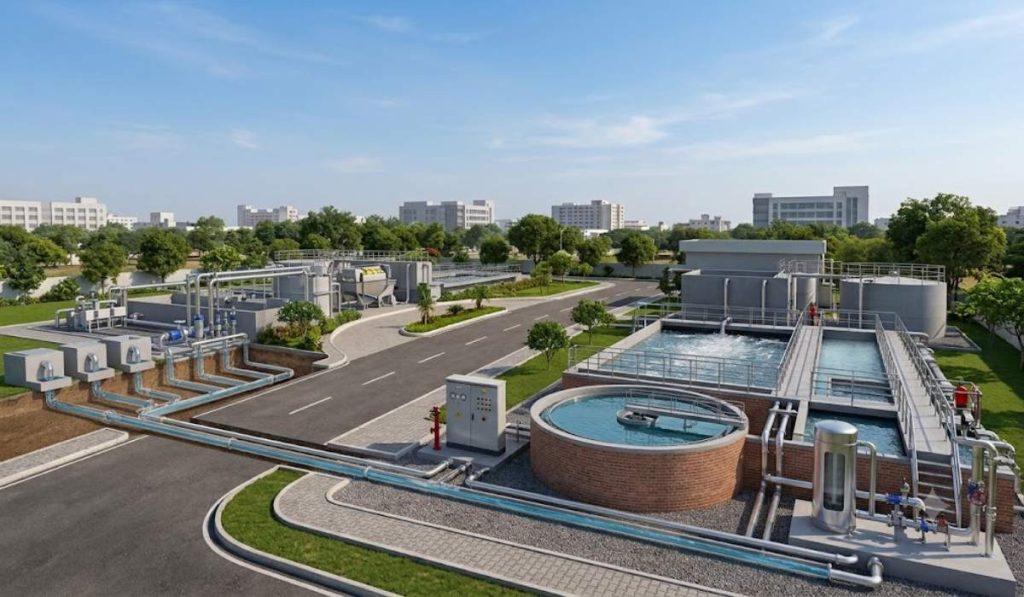 Modern hospital sewage treatment plant with biological wastewater treatment infrastructure